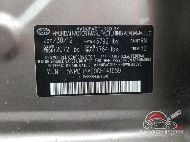 5NPDH4AE0CH141959 2012 HYUNDAI ELANTRA photo no. 12