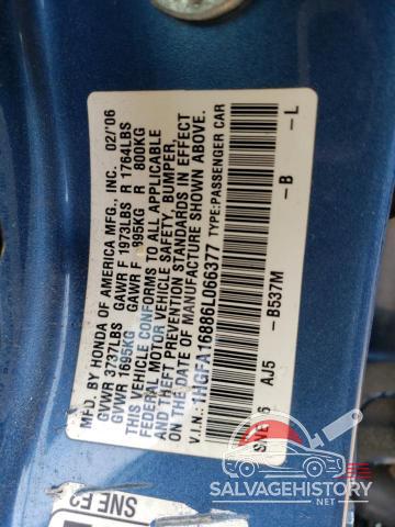 1HGFA16886L066377 2006 HONDA CIVIC photo no. 12