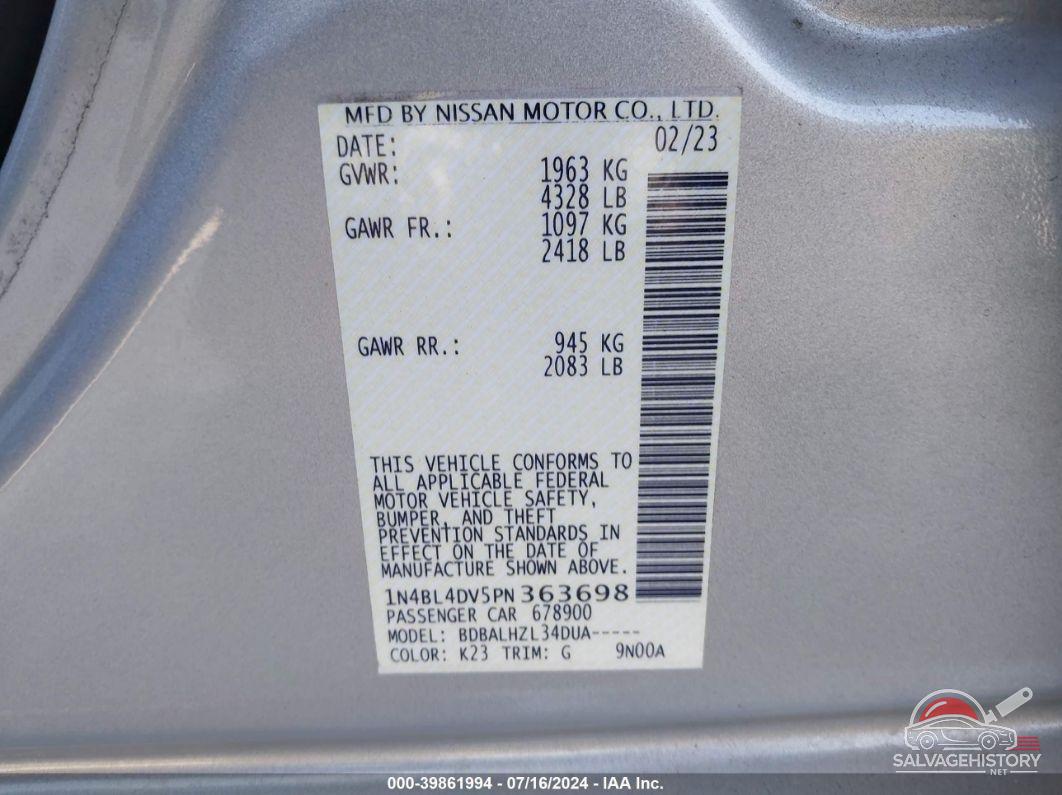 1N4BL4DV5PN363698 2023 NISSAN ALTIMA photo no. 9
