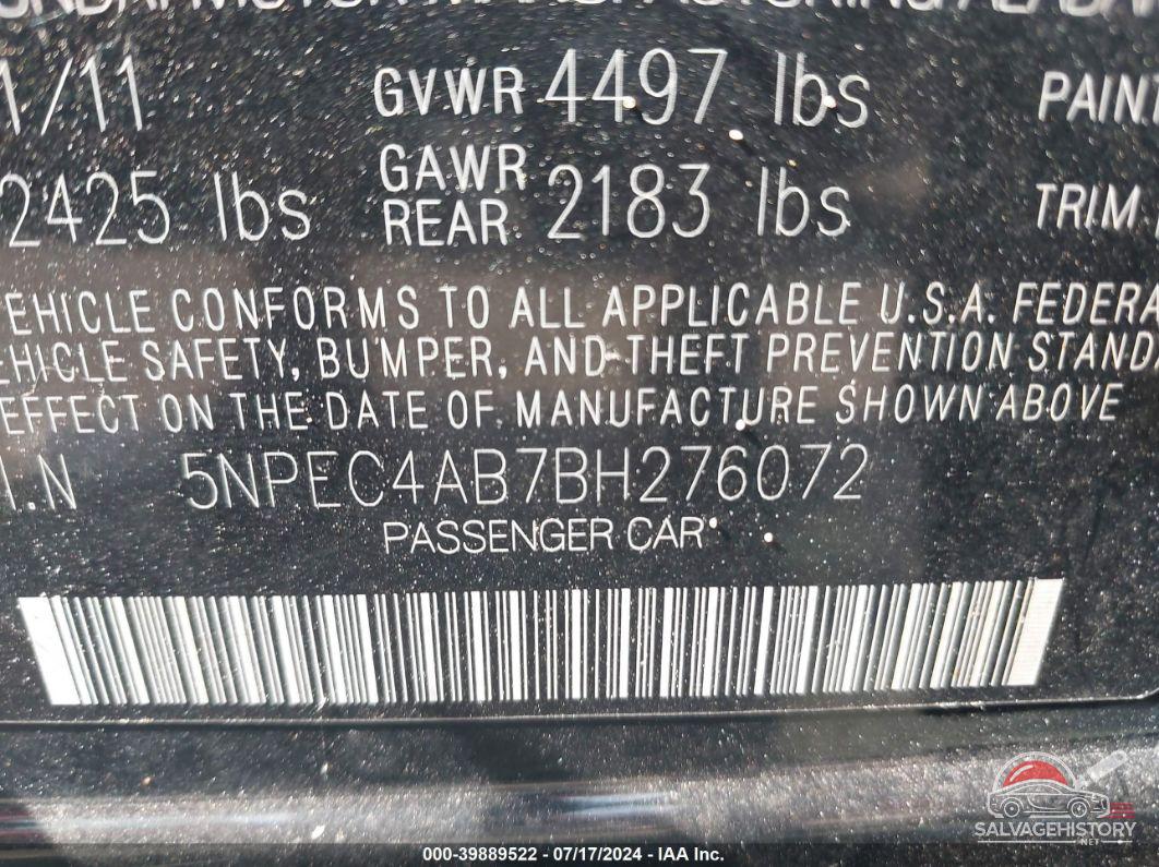5NPEC4AB7BH276072 2011 HYUNDAI SONATA photo no. 9