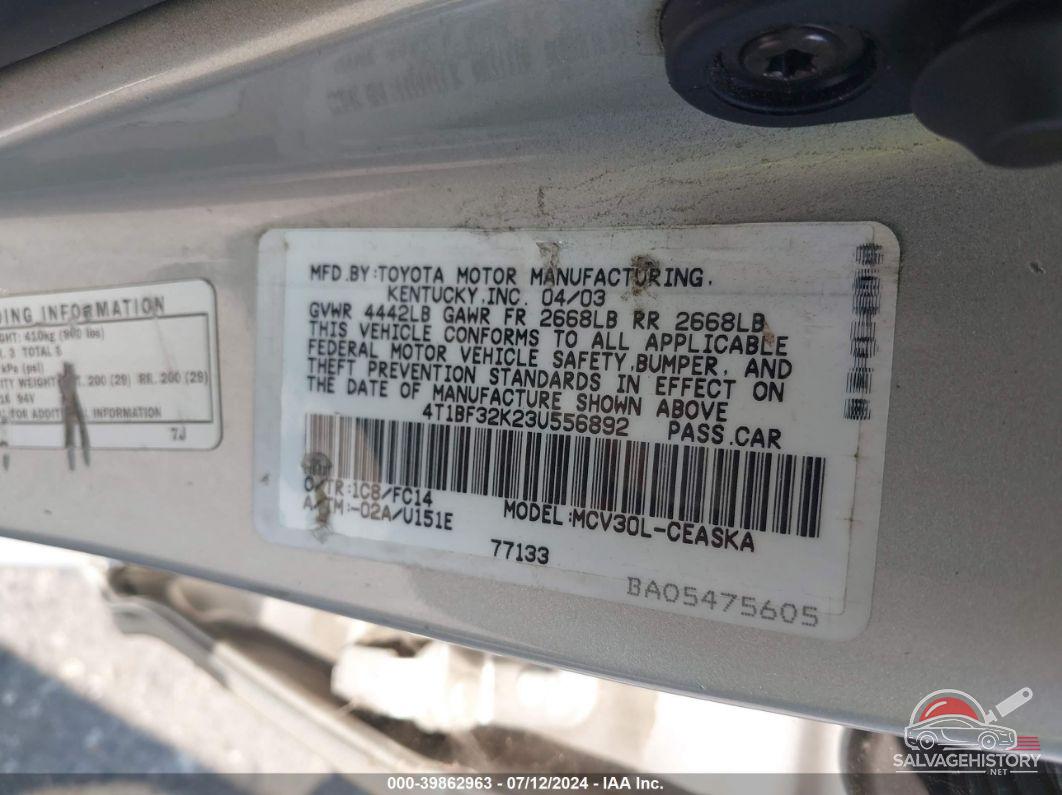 4T1BF32K23U556892 2003 TOYOTA CAMRY photo no. 9