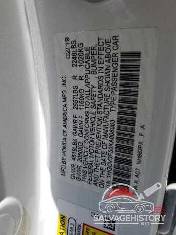1HGCV3F50KA008083 2019 HONDA ACCORD photo no. 12