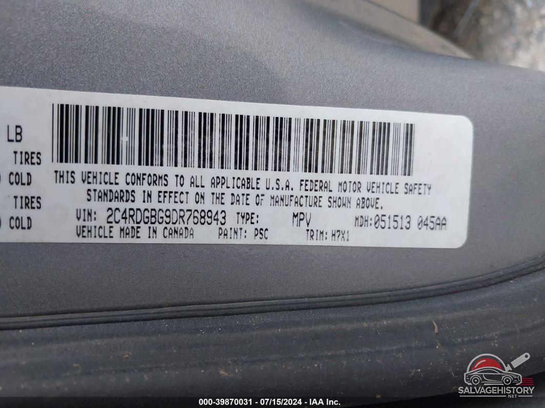 2C4RDGBG9DR768943 2013 DODGE GRAND CARAVAN photo no. 9