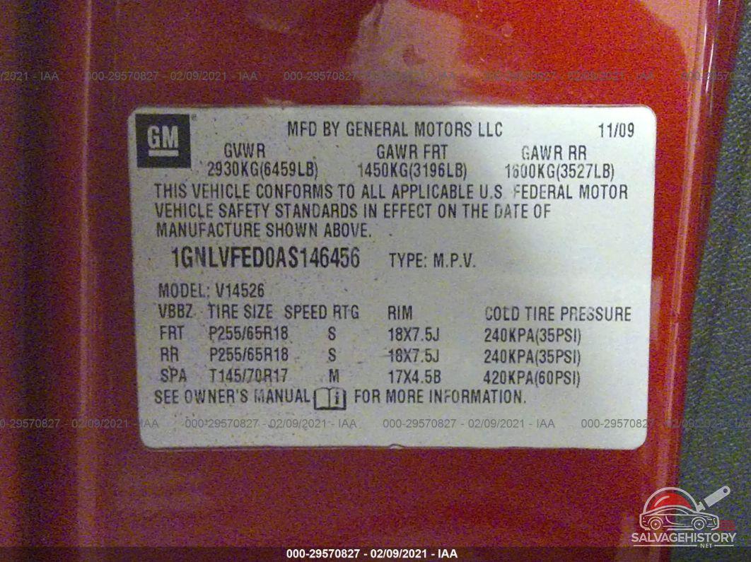 1GNLVFED0AS146456 2010 CHEVROLET TRAVERSE photo no. 9
